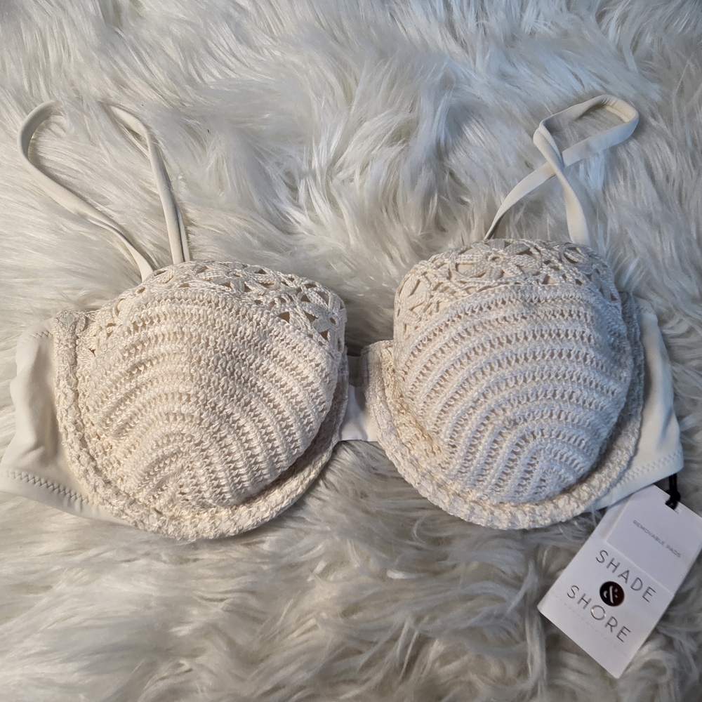 Shade & Shore Ivory Crochet Bikini Top - Size 34C